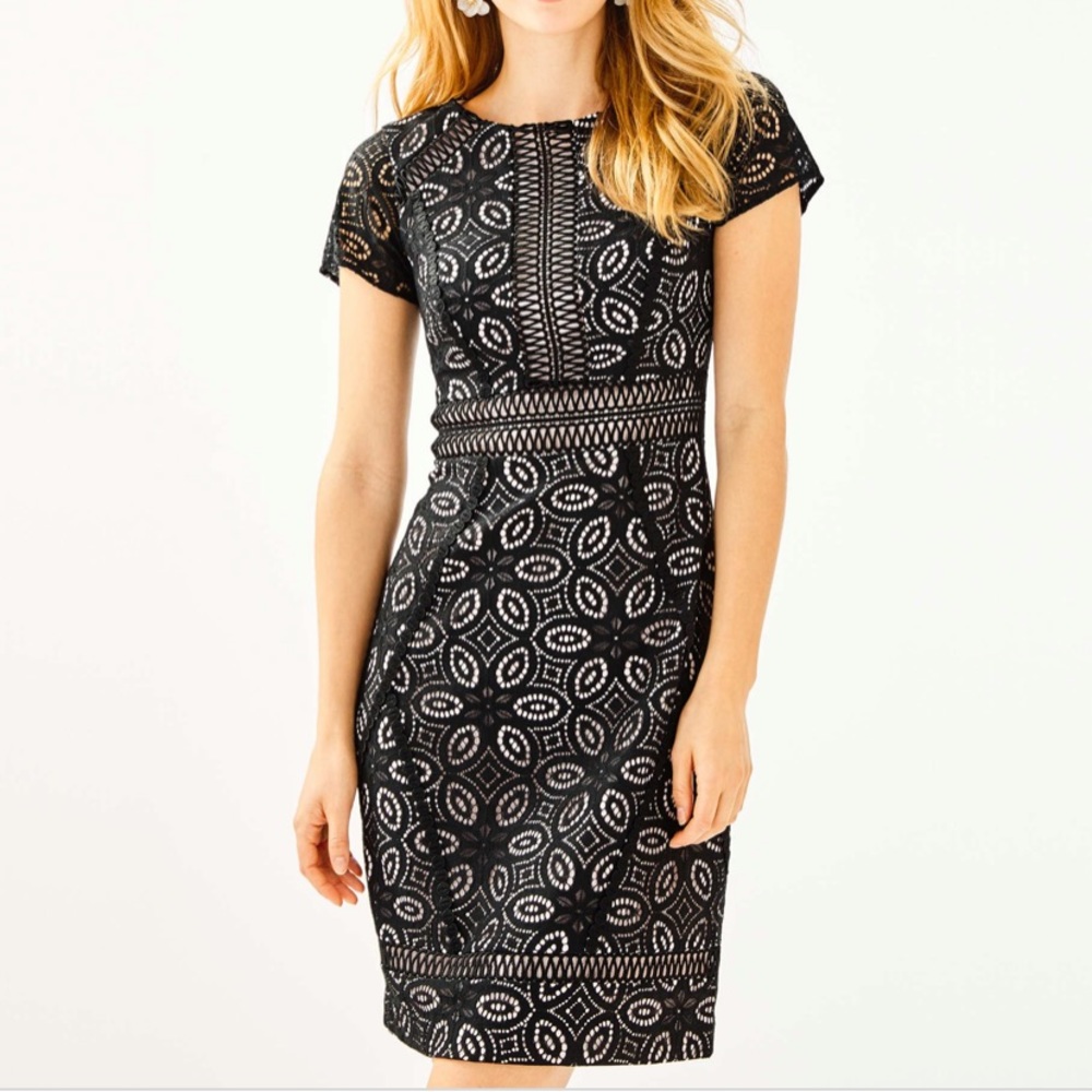 NWT Lilly Pulitzer Suzanne Shift Onyx Floral Medallion Lace Sz 8